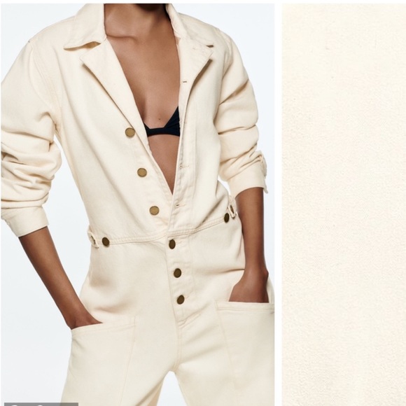 NWT Zara Ecru all in one cream denim jumpsuit - Picture 4 of 8